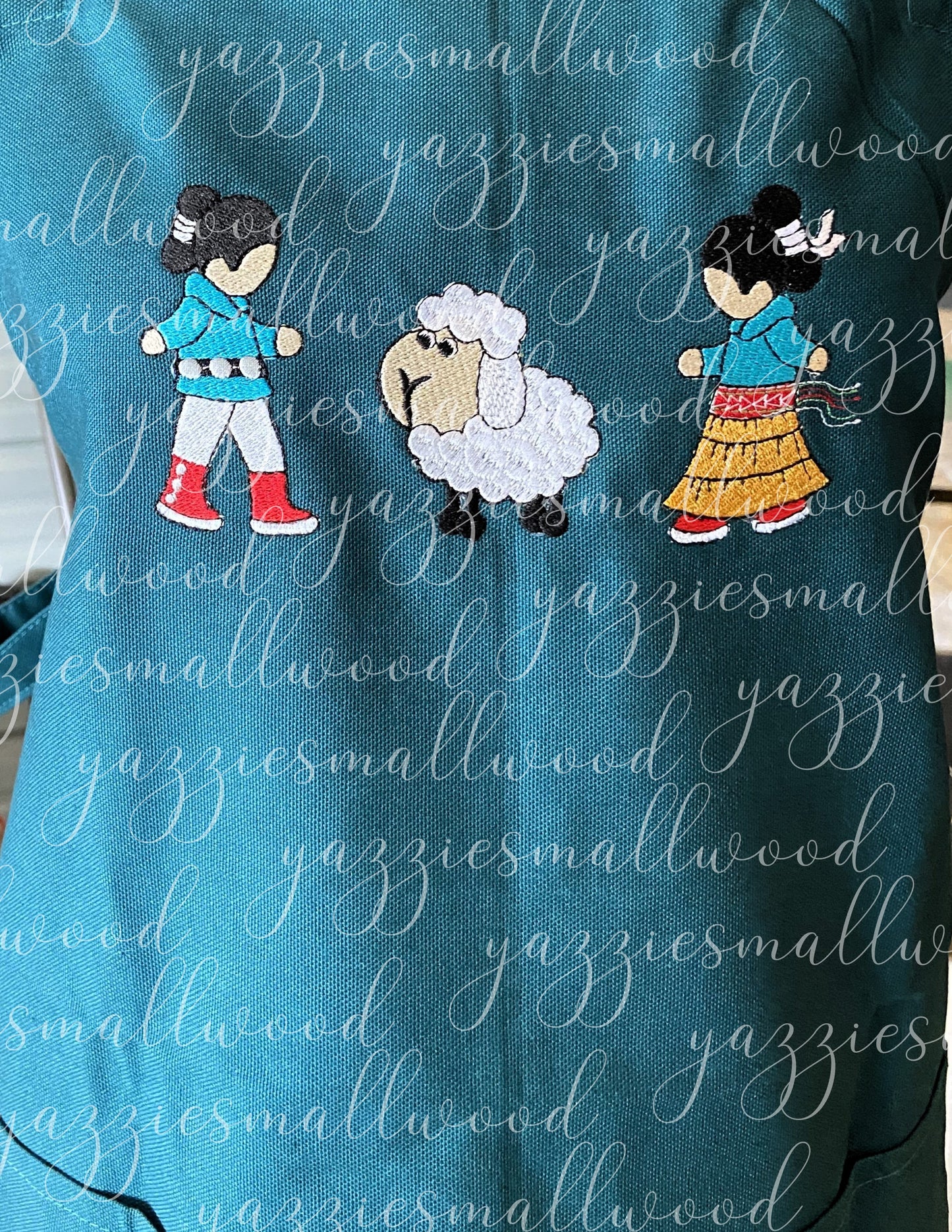 Navajo boy and girl in Traditional Attire with their sheep Apron